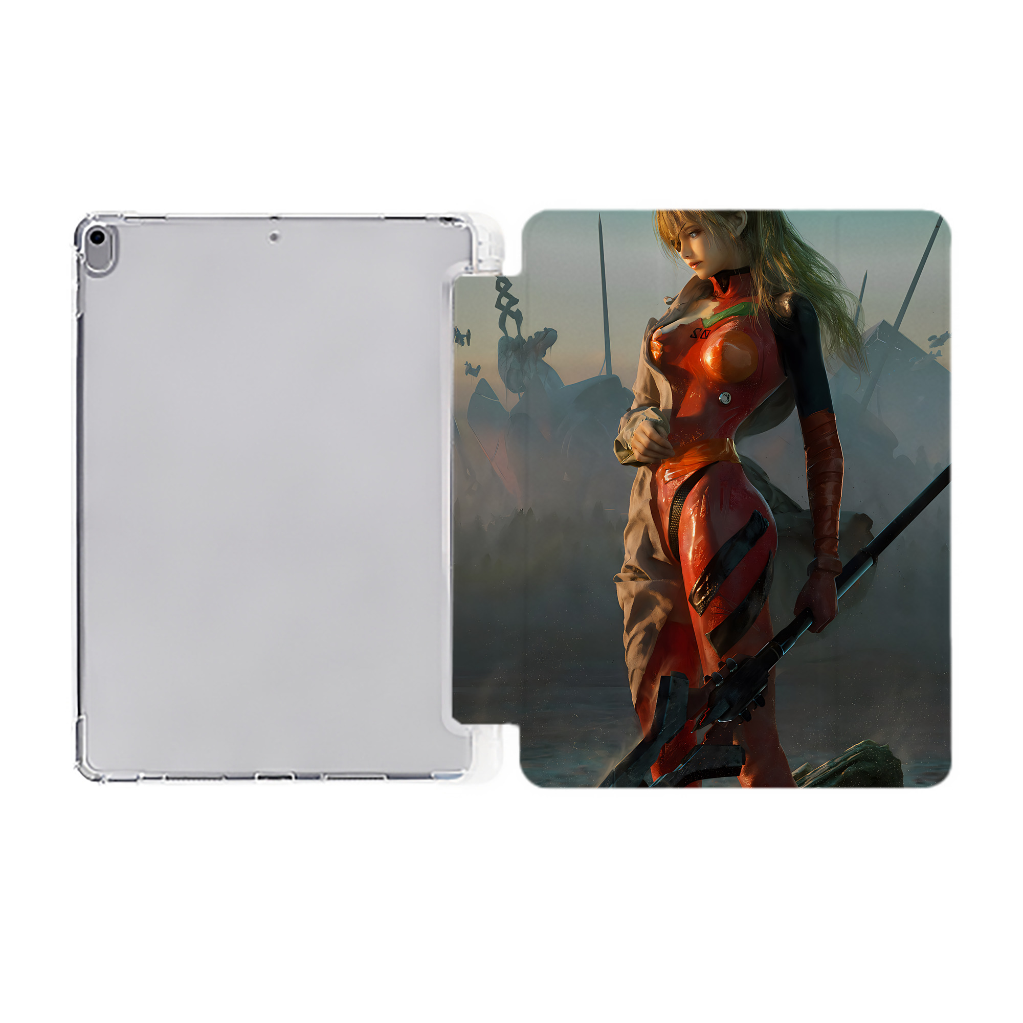 （画像用） EVA 新世紀エヴァンゲリオン IPad ケース ペン収納付き 三つ折りスタンド PUレザー×シリコン 対応機種9.5/10.5/10.9インチ